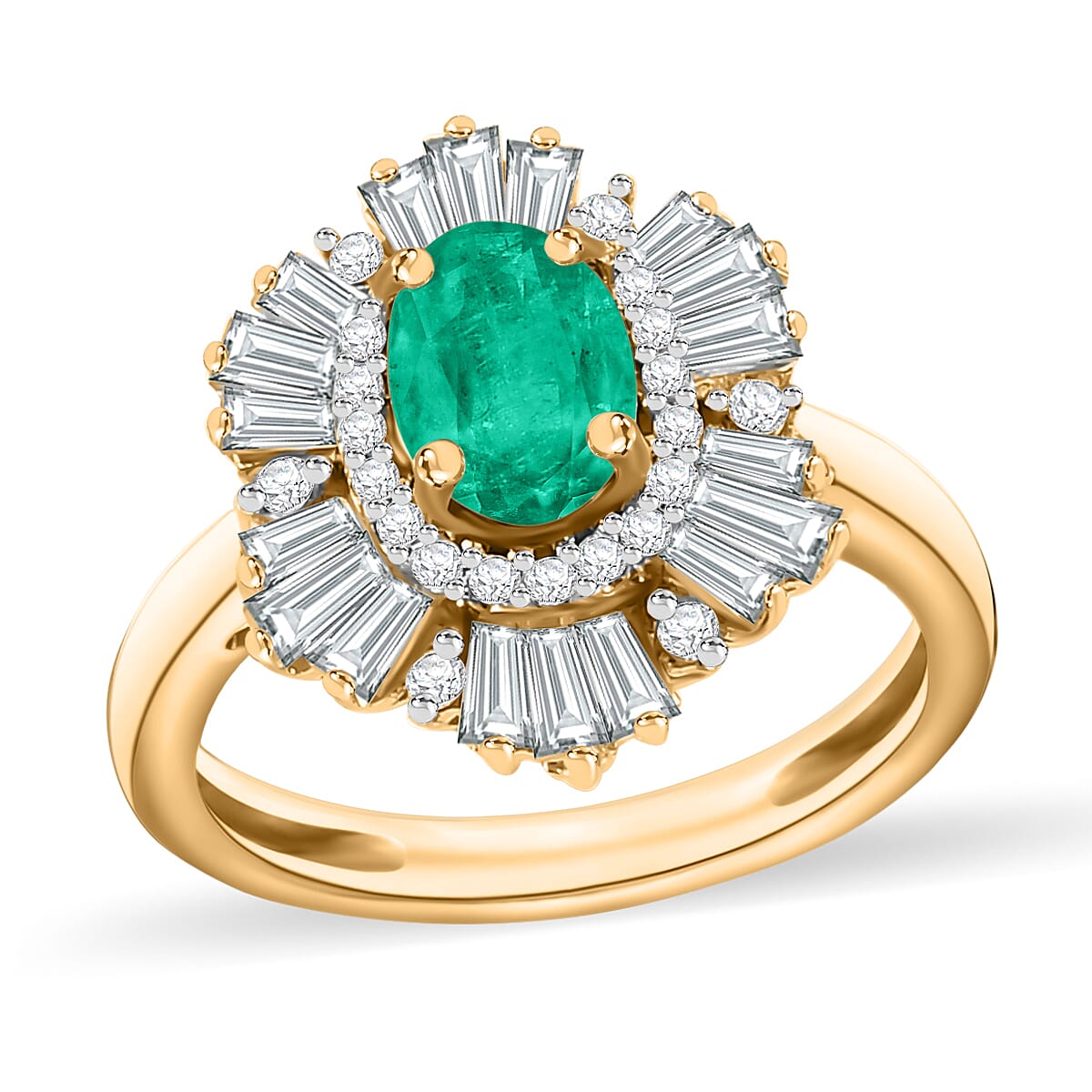 Luxoro Premium Kagem Zambian Emerald and G-H I1 Diamond 1.55 ctw Ring in 14K White Gold