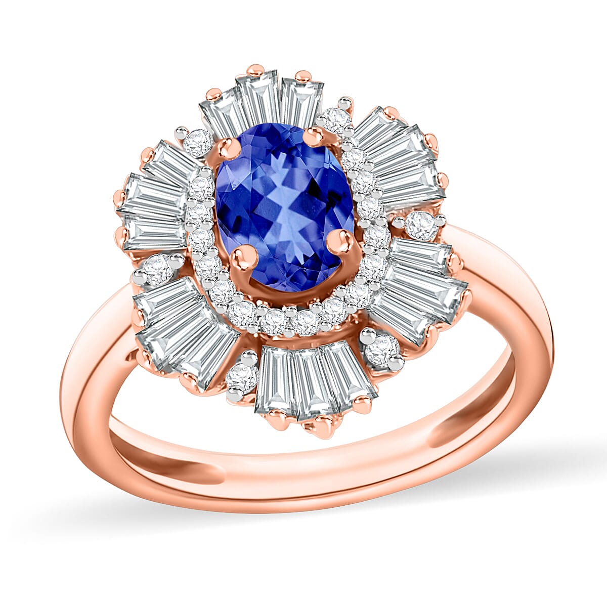 Tanzanite and White Zircon Ring in Rhodium Over Sterling Silver (Size 10.0) 2.85 ctw