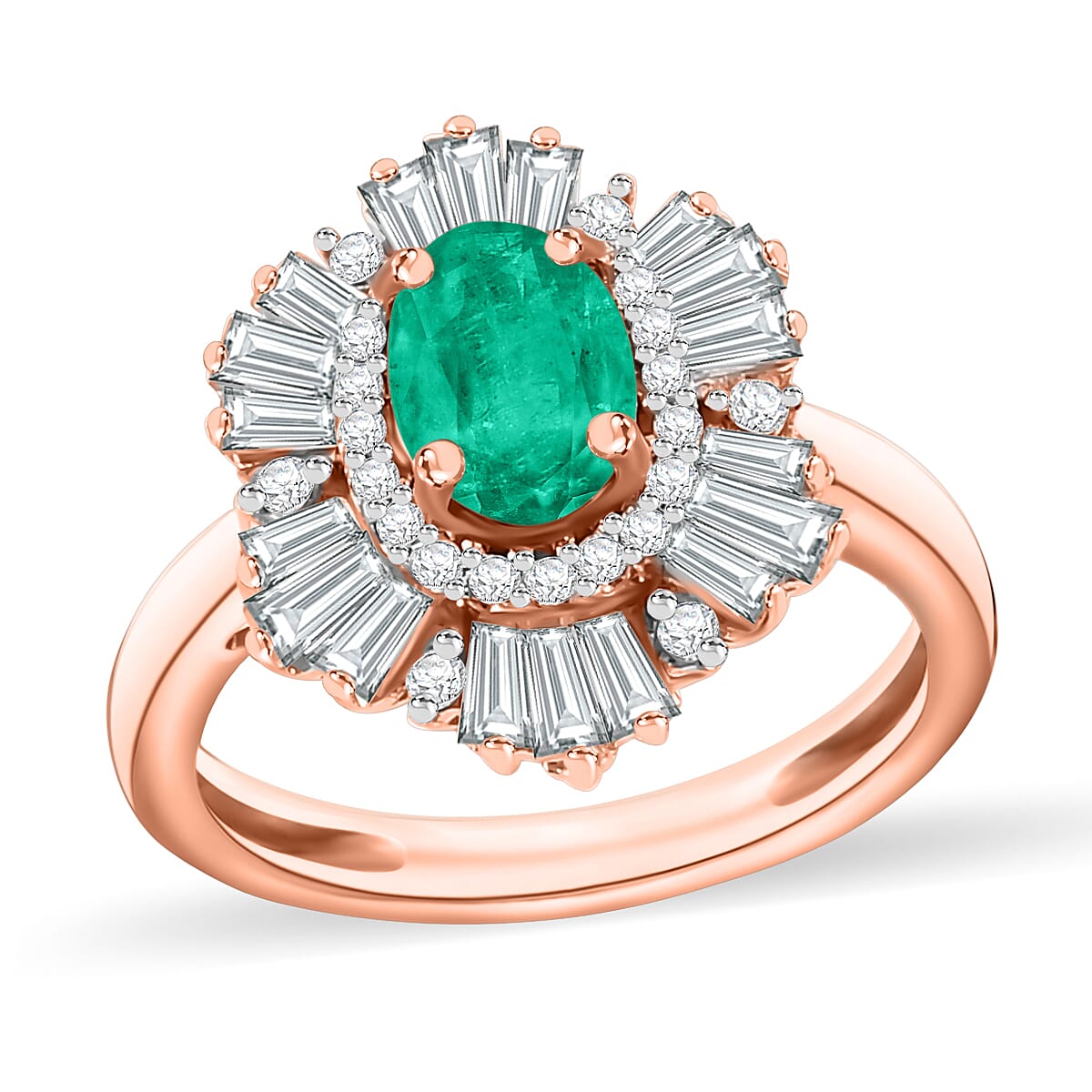 Luxoro Premium Kagem Zambian Emerald and G-H I1 Diamond 1.55 ctw Ring in 14K White Gold