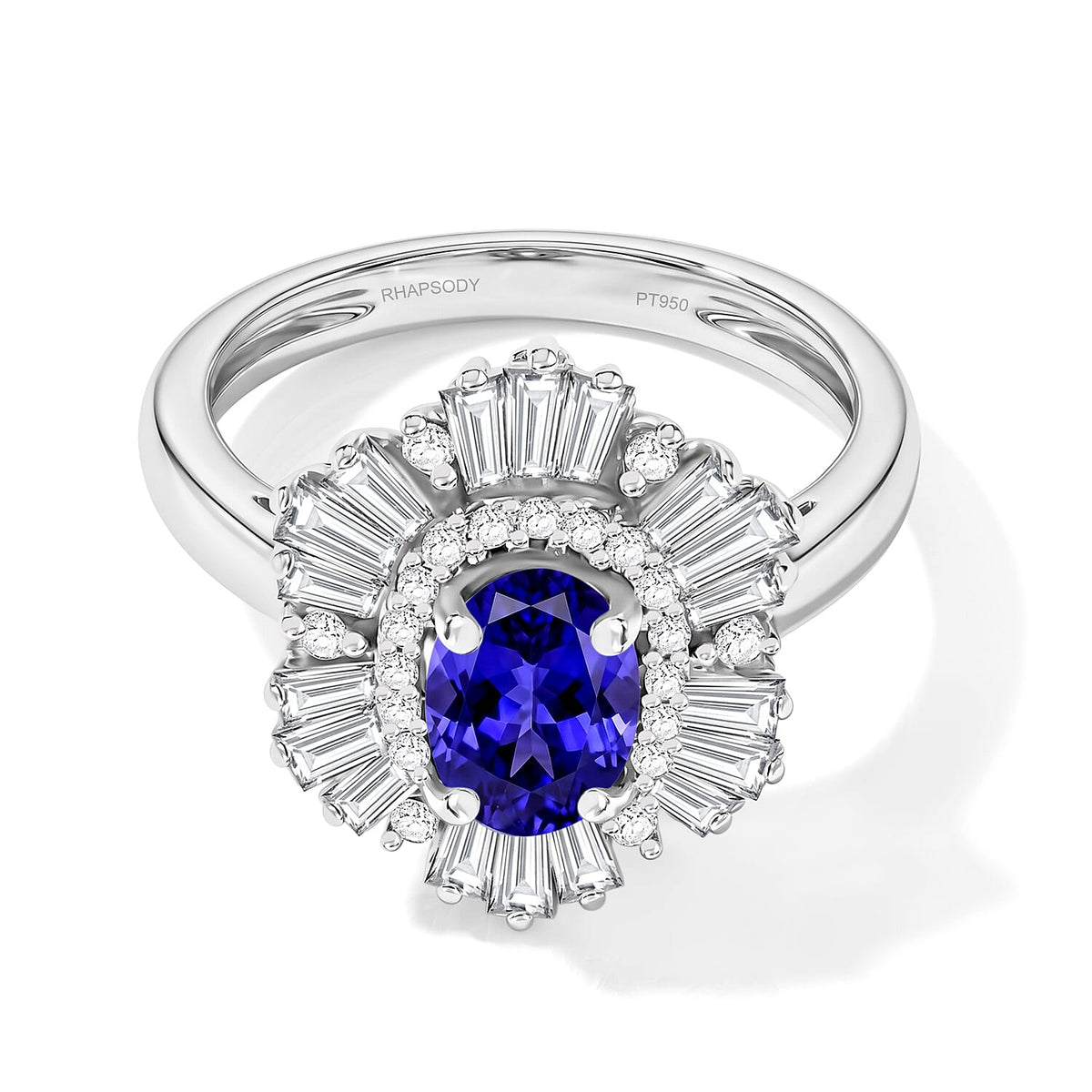 Tanzanite and White Zircon Ring in Rhodium Over Sterling Silver (Size 10.0) 2.85 ctw