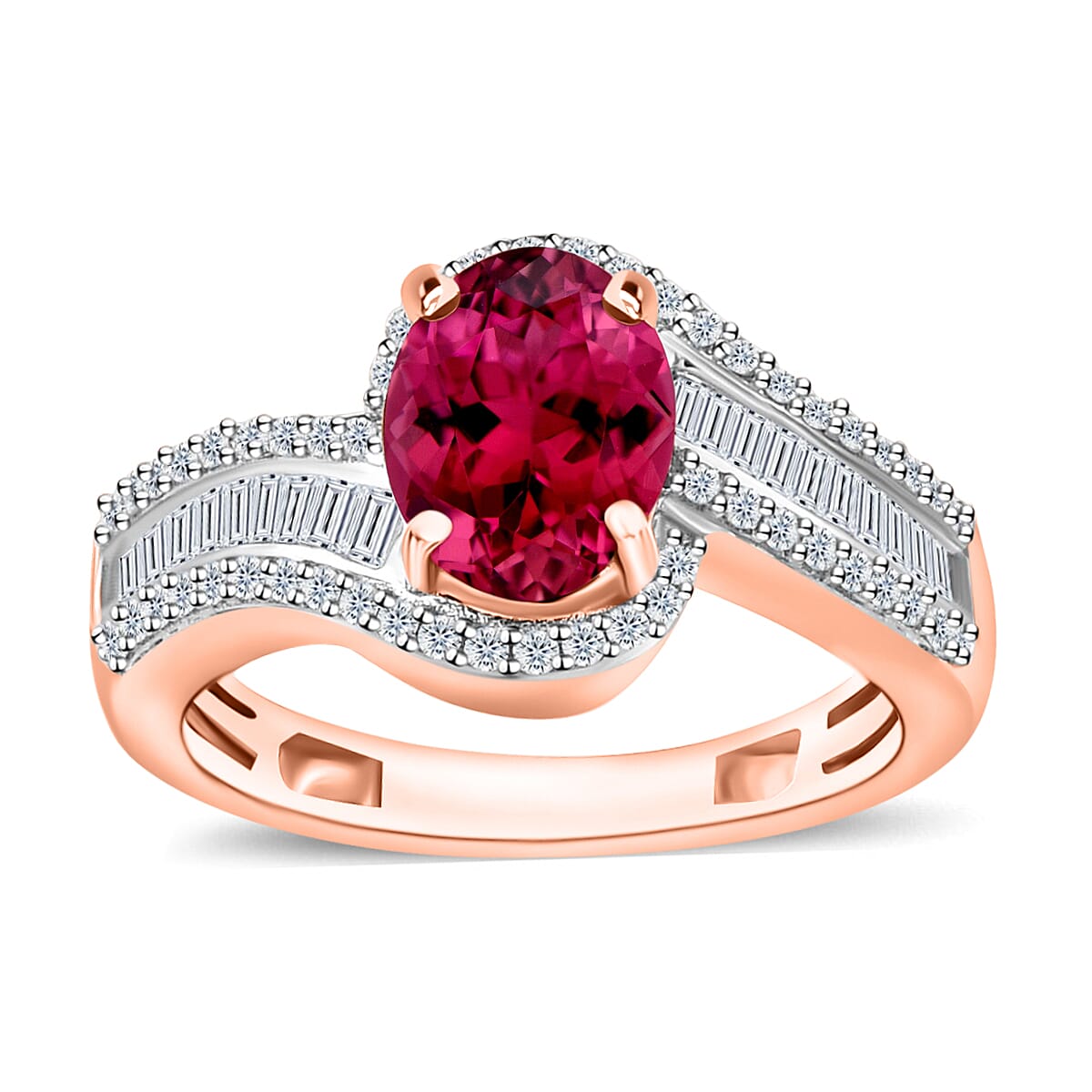 Luxoro Premium Ouro Fino Rubellite and G-H I1 Diamond Ring in 14K White Gold (Size 10.0) 4.20 Grams 1.65 ctw