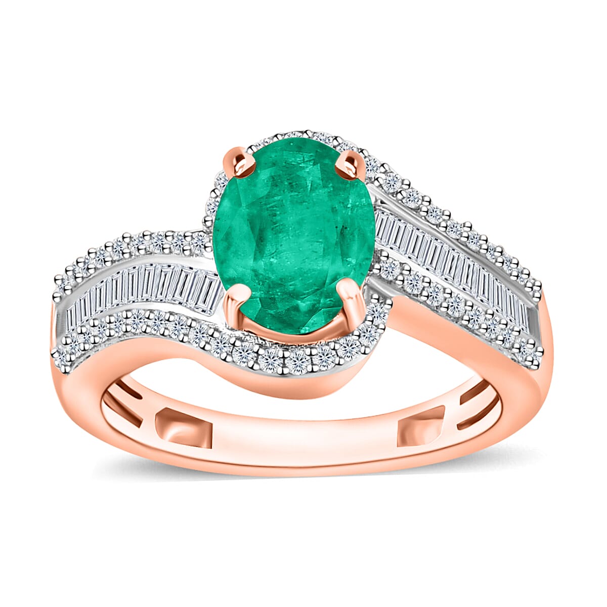 Luxoro Premium Kagem Zambian Emerald and G-H I1 Diamond Ring in 14K White Gold (Size 10.0) 4.20 Grams 1.55 ctw