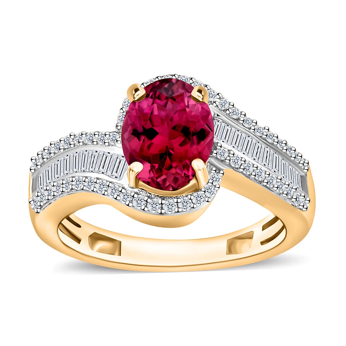 Luxoro Premium Ouro Fino Rubellite and G-H I1 Diamond Ring in 14K White Gold (Size 10.0) 4.20 Grams 1.65 ctw