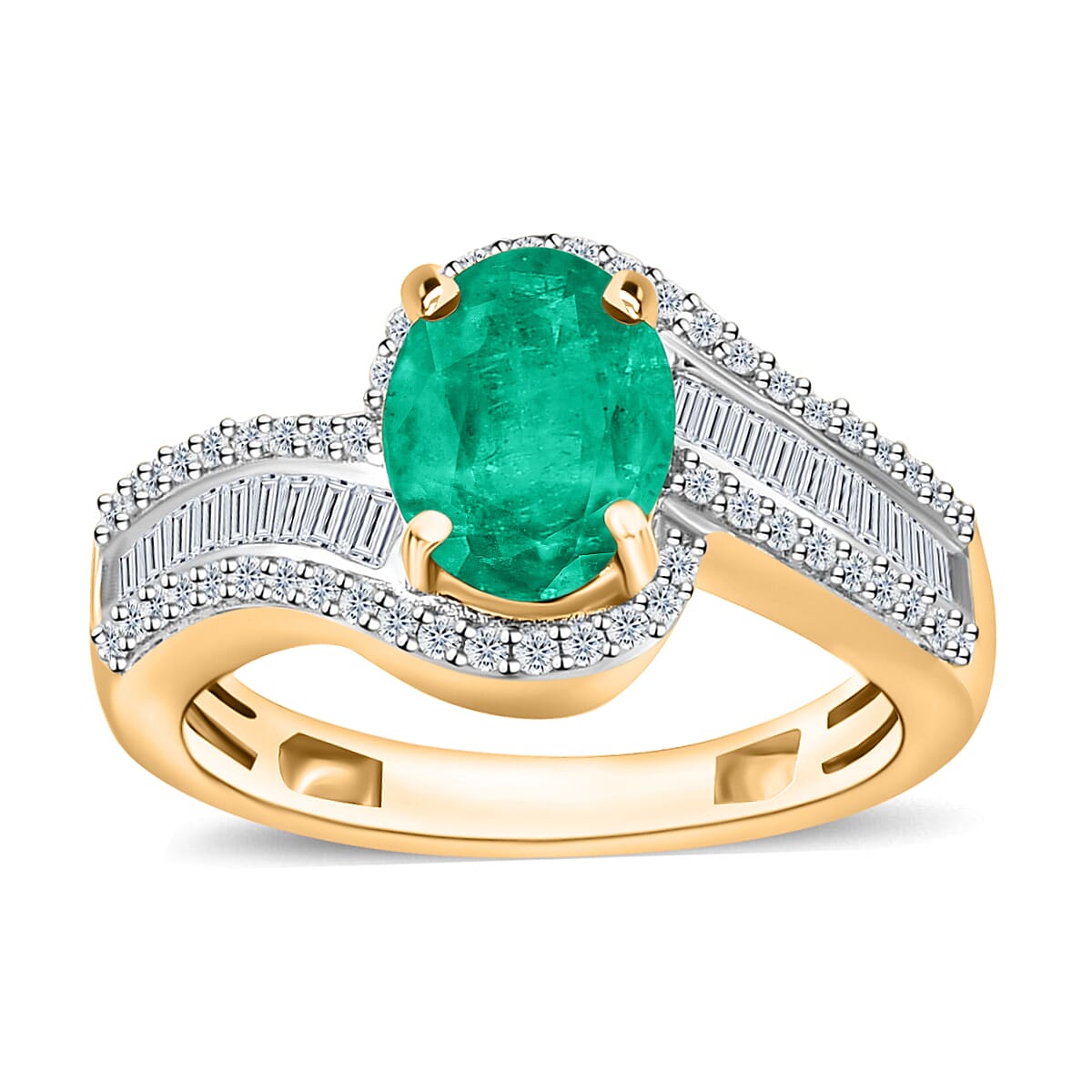 Luxoro Premium Kagem Zambian Emerald and G-H I1 Diamond Ring in 14K White Gold (Size 10.0) 4.20 Grams 1.55 ctw