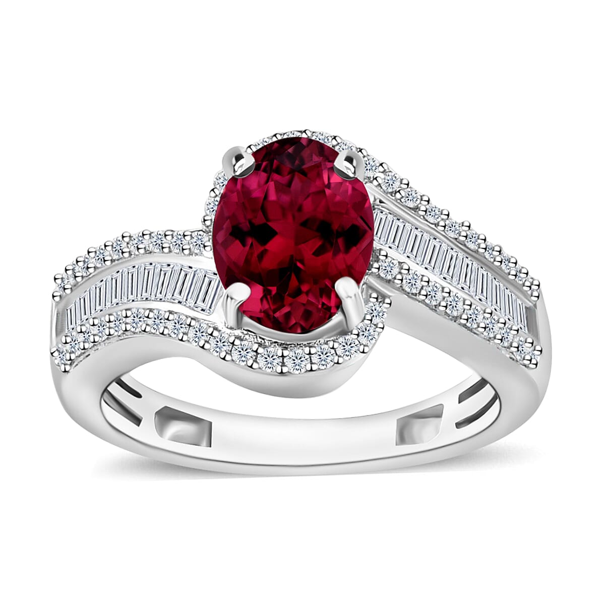 Luxoro Premium Ouro Fino Rubellite and G-H I1 Diamond Ring in 14K White Gold (Size 10.0) 4.20 Grams 1.65 ctw