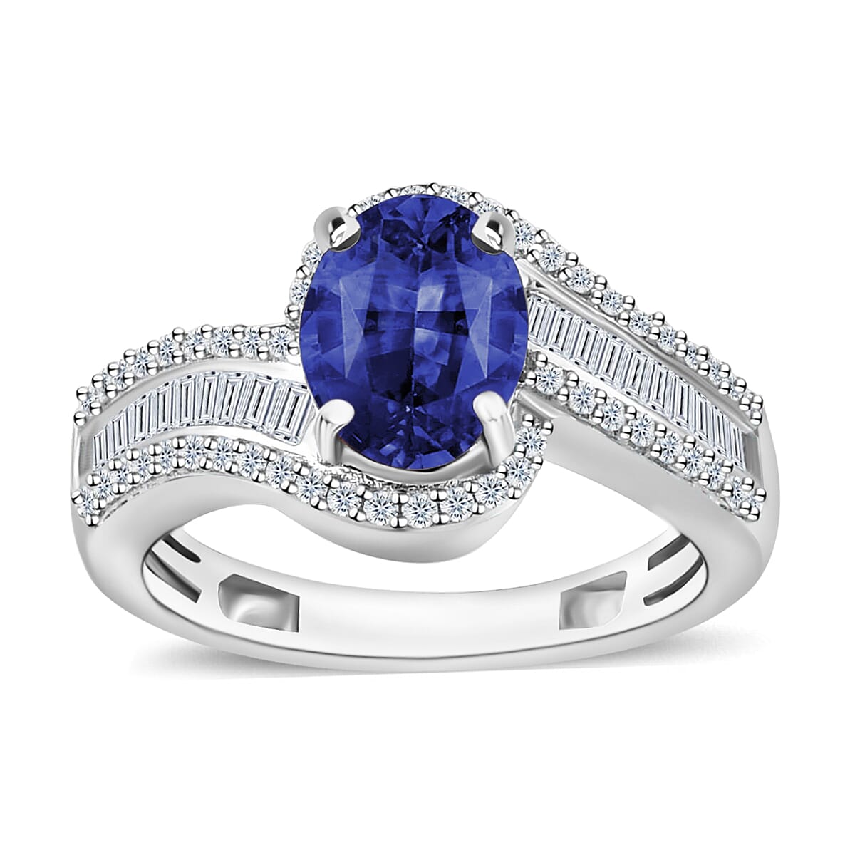 Luxoro Premium Kanchanaburi Blue Sapphire and G-H I1 Diamond Ring in 14K White Gold (Size 10.0) 4.20 Grams 1.75 ctw