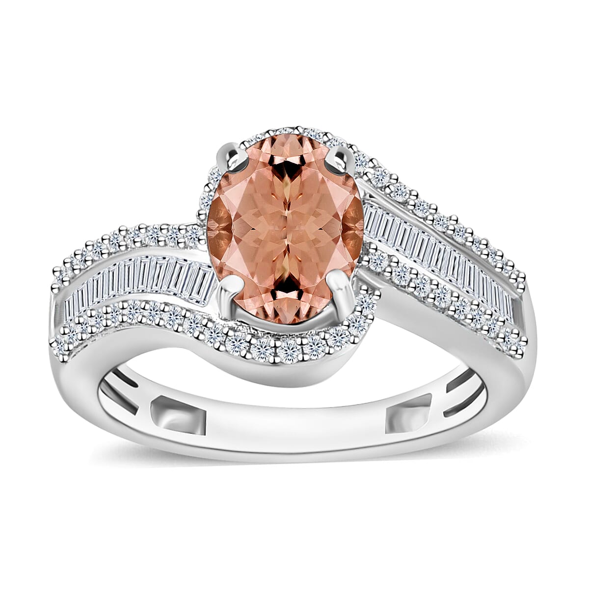 Luxoro Premium Pink Morganite and G-H I1 Diamond Ring in 14K White Gold (Size 10.0) 4.20 Grams 1.75 ctw