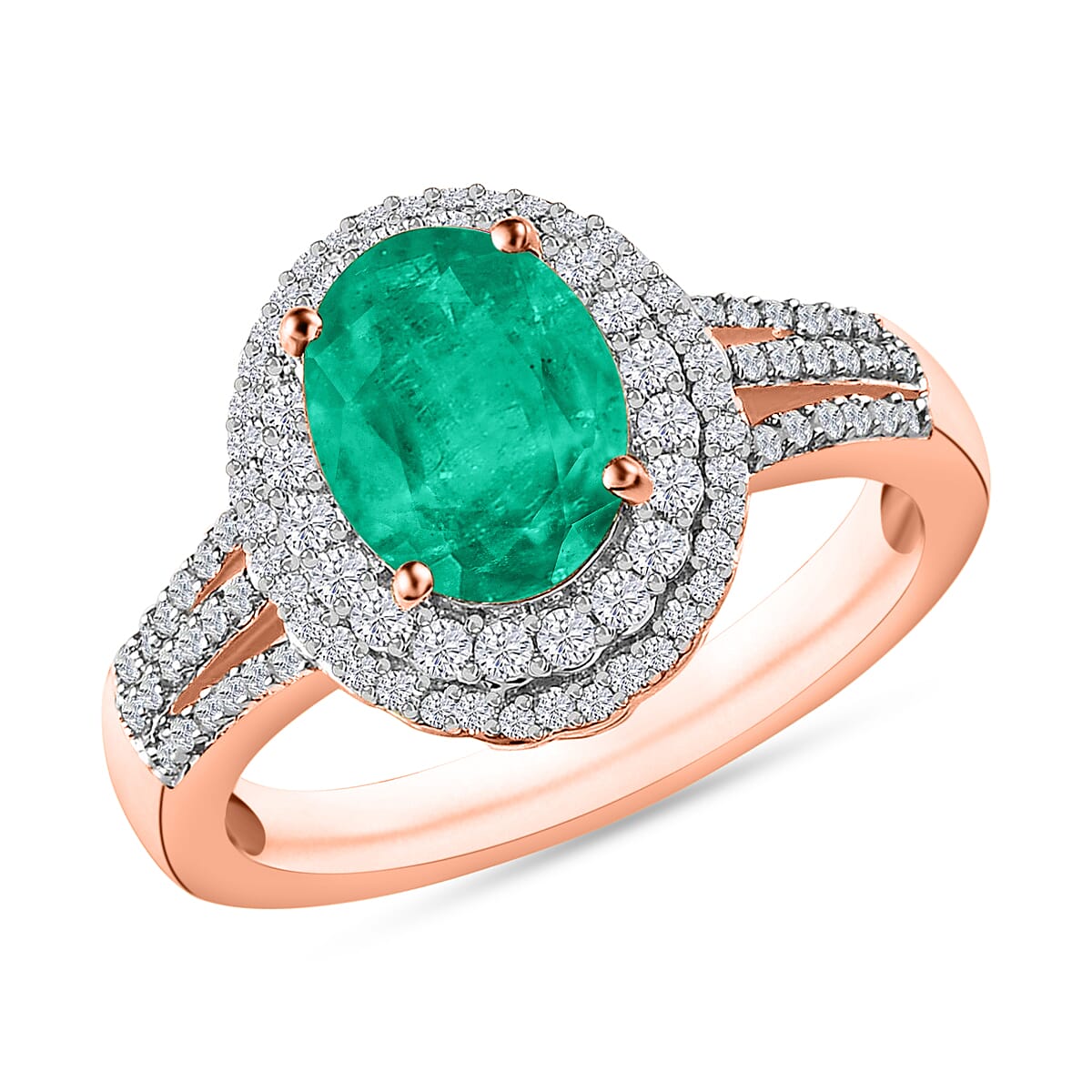 Luxoro Premium Kagem Zambian Emerald and G-H I1 Diamond Double Halo Ring in 14K White Gold (Size 10.0) 2.40 ctw