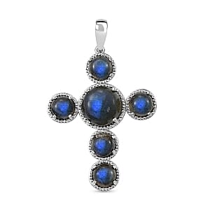 Labradorite Cross Pendant in Platinum Over Sterling Silver 9.05 ctw