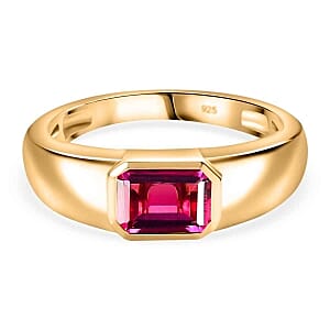 Lab Grown Red Beryl Ring in 18K Vermeil YG Over Sterling Silver (Size 11.5) 0.92 ctw