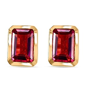 Lab Grown Red Beryl Earrings in 18K Vermeil YG Over Sterling Silver 1.02 ctw