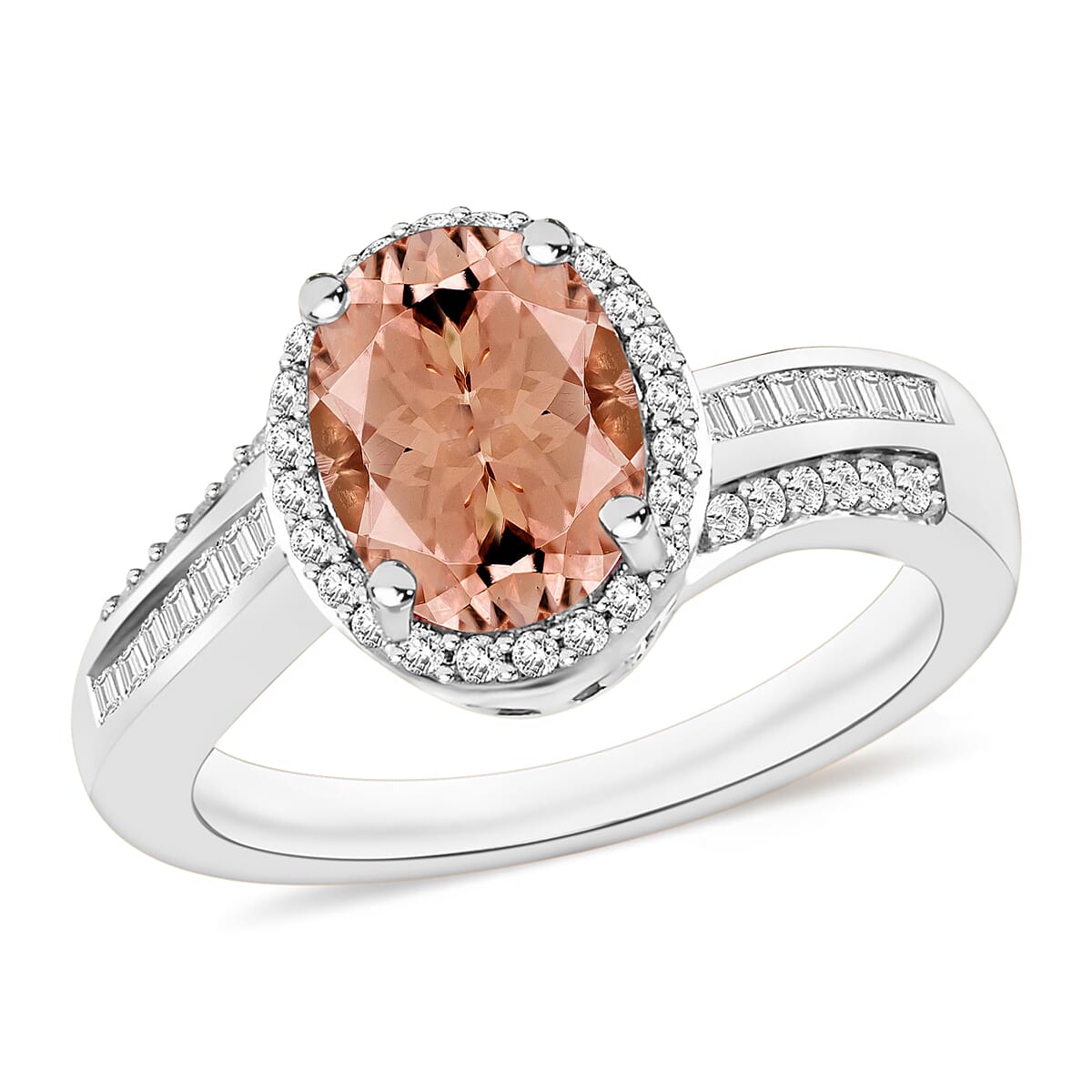 Luxoro Premium Marropino Morganite and G-H I1 Diamond 2.68 ctw Ring in 14K White Gold