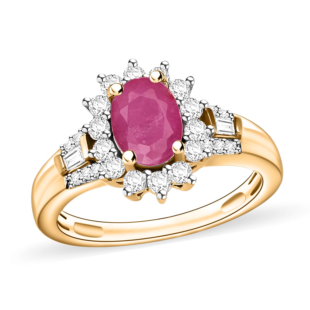 Mozambique Ruby and Moissanite 1.50 ctw Ring in 18K Vermeil Rose Gold Over Sterling Silver (Size 10.0)