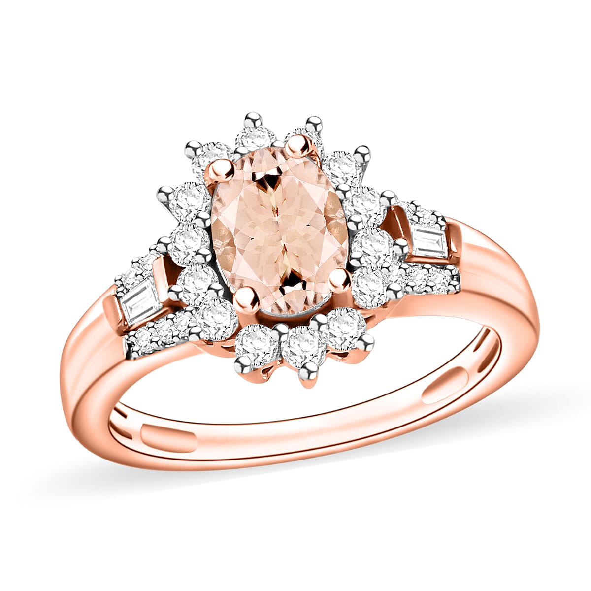 Pink Morganite and Moissanite Ring in 18K Vermeil Rose Over Sterling Silver (Size 10.0) 1.25 ctw