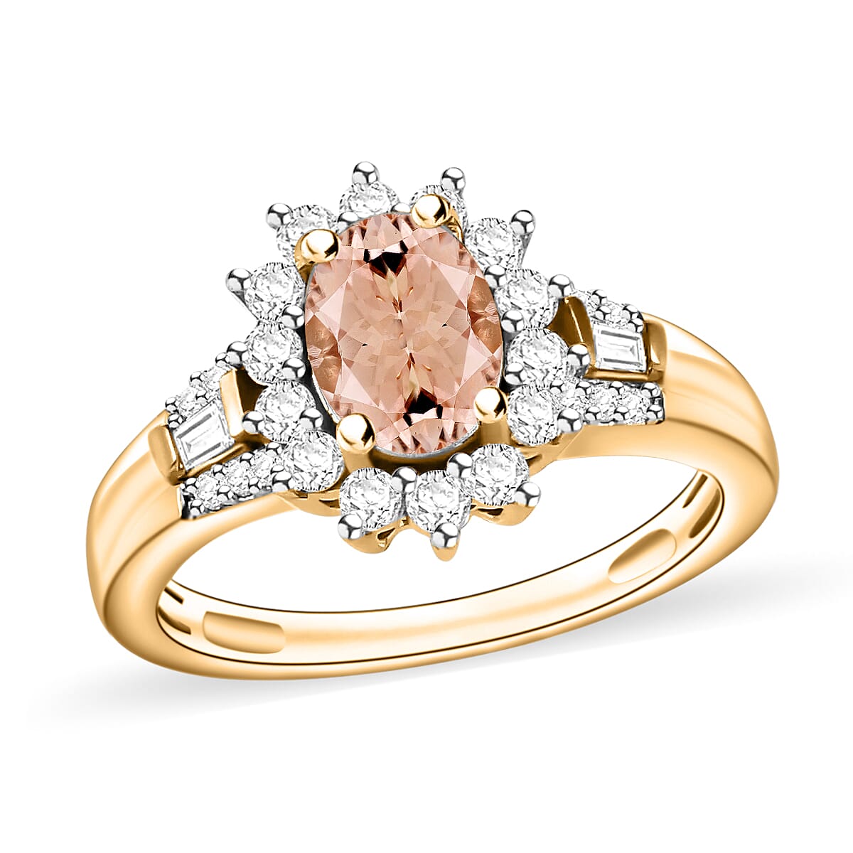 Pink Morganite and Moissanite Ring in 18K Vermeil Rose Over Sterling Silver (Size 10.0) 1.25 ctw