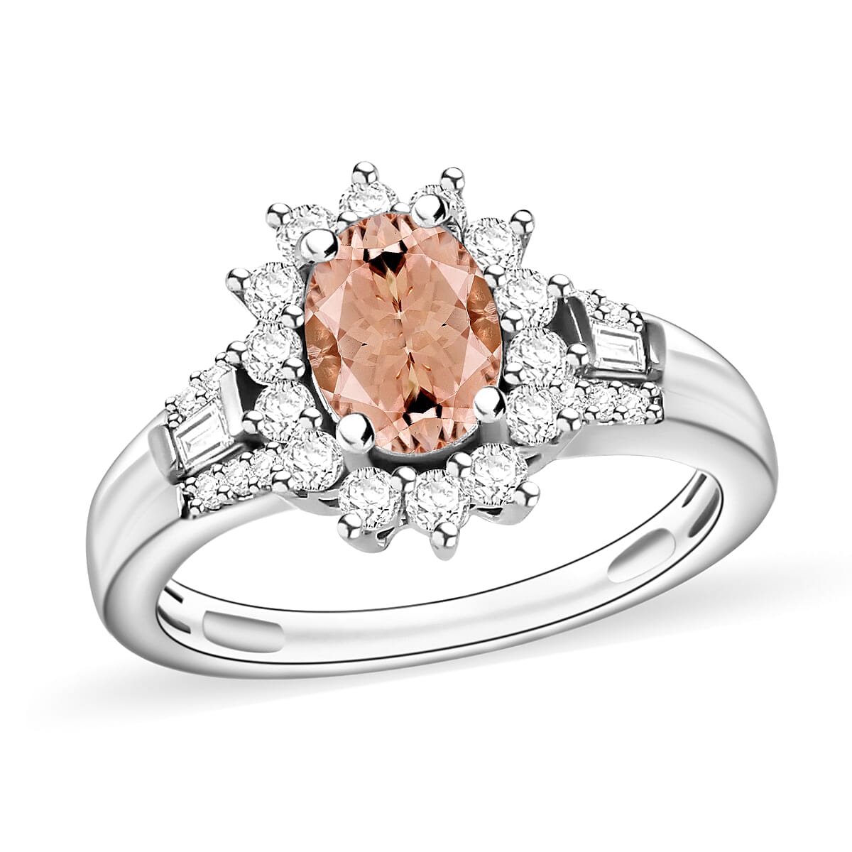 Pink Morganite and Moissanite Ring in 18K Vermeil Rose Over Sterling Silver (Size 10.0) 1.25 ctw