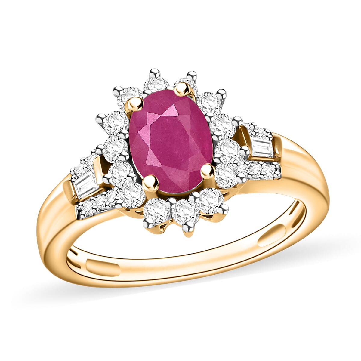 Mozambique Ruby and Moissanite 1.50 ctw Ring in 18K Vermeil Rose Gold Over Sterling Silver (Size 10.0)