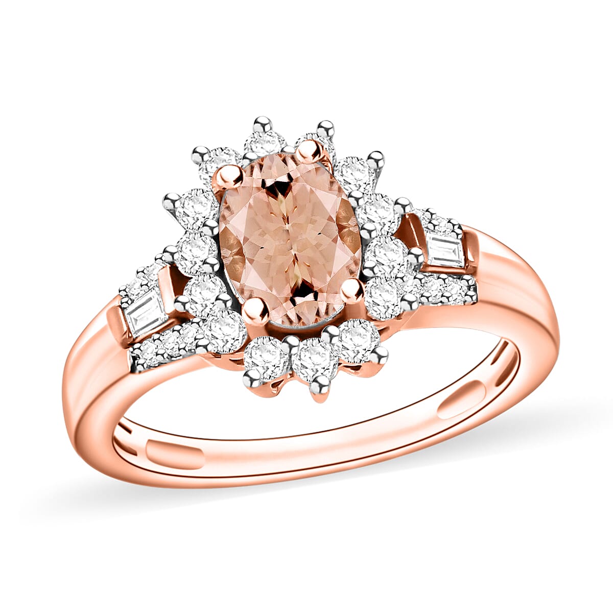 Pink Morganite and Moissanite Ring in 18K Vermeil Rose Over Sterling Silver (Size 10.0) 1.25 ctw