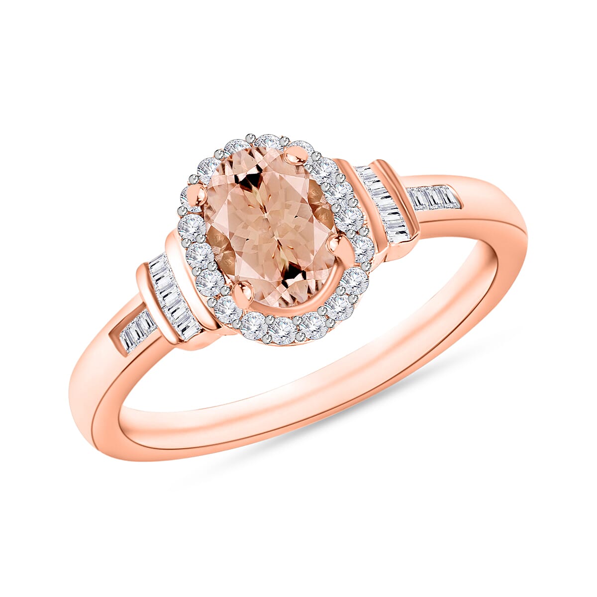 Premium Marropino Morganite and Diamond 1.85 ctw Ring in 18K Vermeil Rose Gold Over Sterling Silver (Size 10.0)