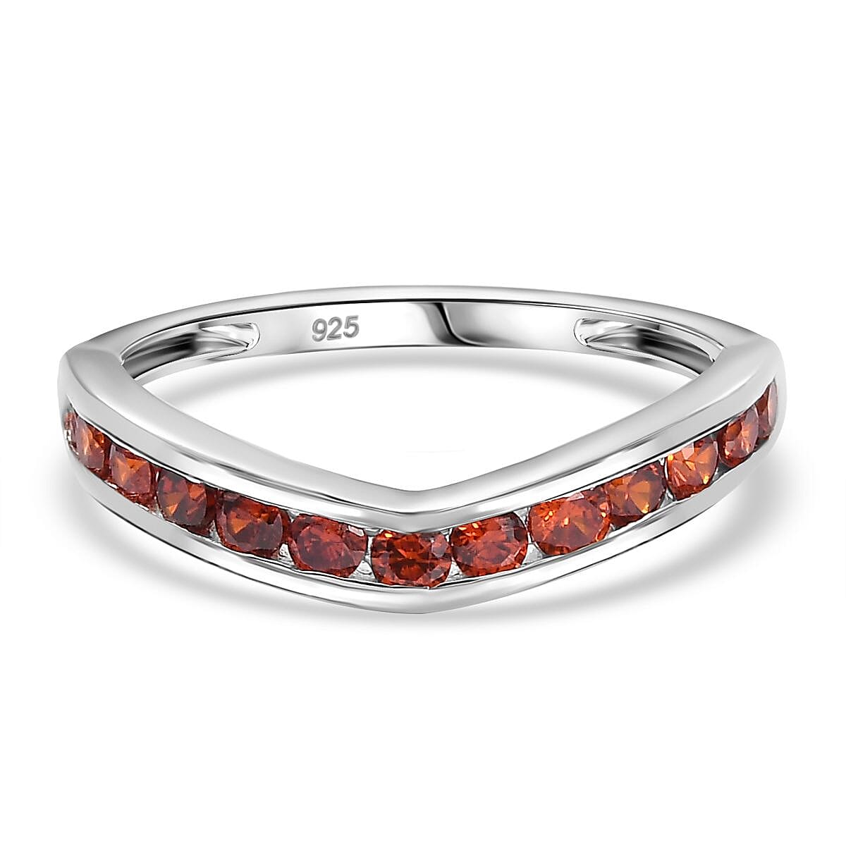 Simulated Garnet Diamond Band Ring in Sterling Silver (Size 9.0) 1.16 ctw