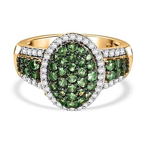 Tsavorite Garnet and White Zircon Ring in 18K Vermeil YG Over Sterling Silver (Size 10.0) 2.10 ctw
