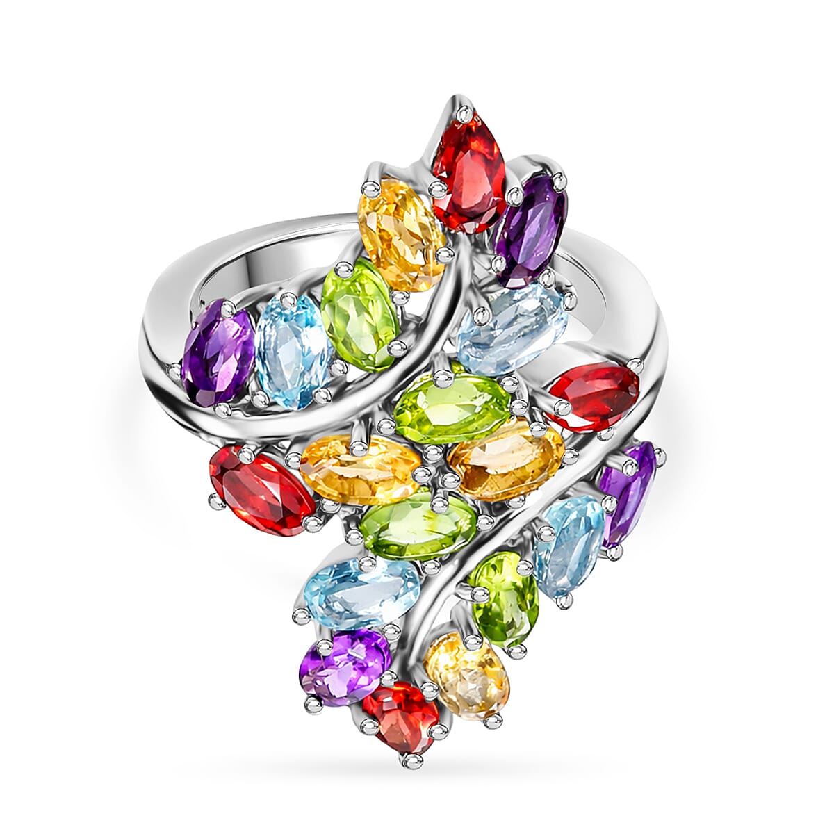 Multi Gemstone Cluster Ring in Stainless Steel (Size 6.0) 5.10 ctw
