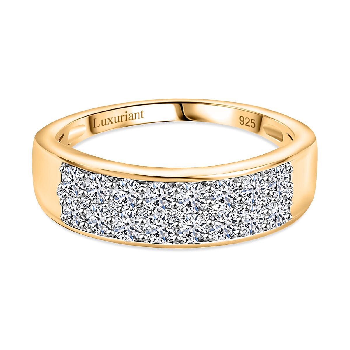 Luxuriant Lab Grown Diamond (G-H, SI) Ring in 18K Vermeil YG Over Sterling Silver (Size 8) 0.98 ctw