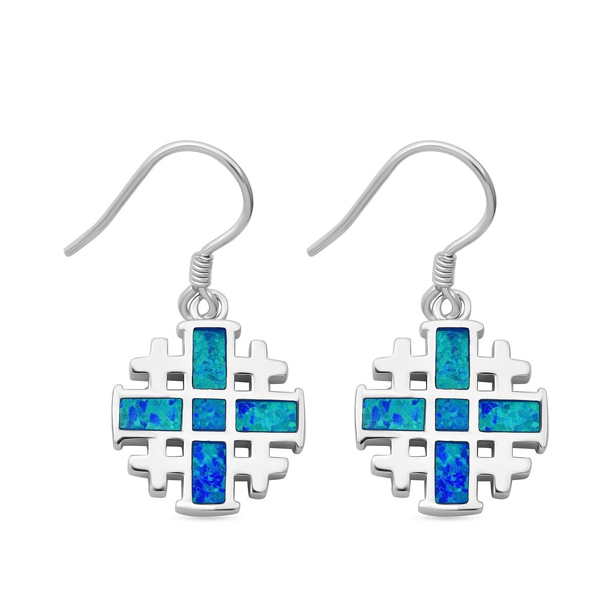 Blue Opal Earrings in Rhodium Over Sterling Silver 2.00 ctw