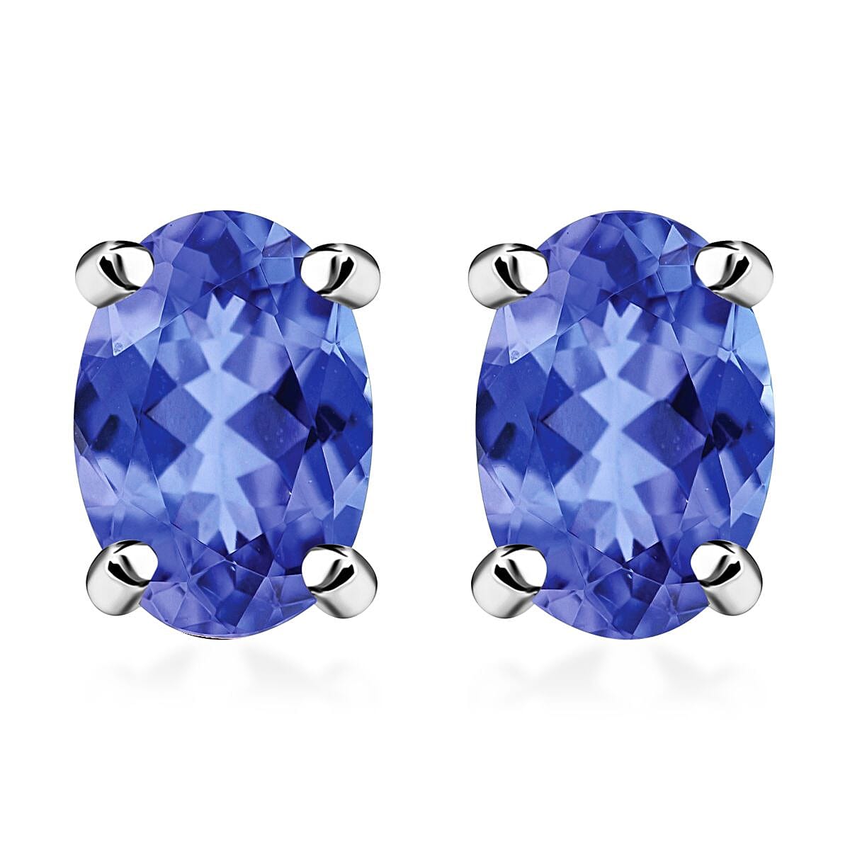 D'Joy Tanzanite 1.00 ctw Solitaire Stud Earrings in Platinum Over Sterling Silver