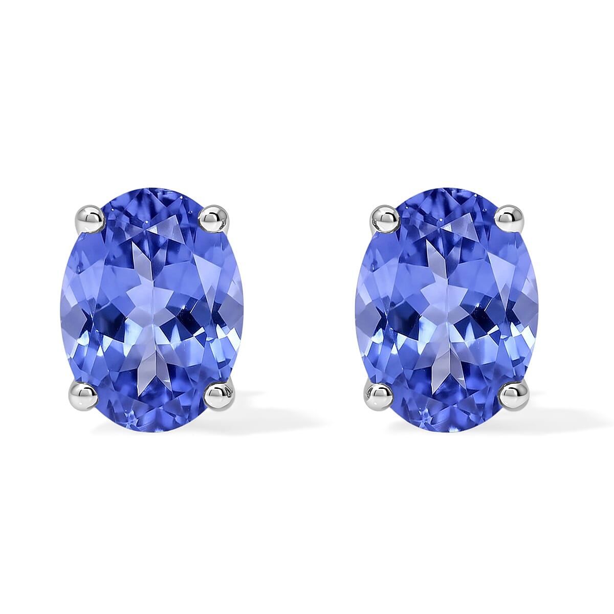 Tanzanite Solitaire Stud Earrings in Platinum Over Sterling Silver 1.65 ctw