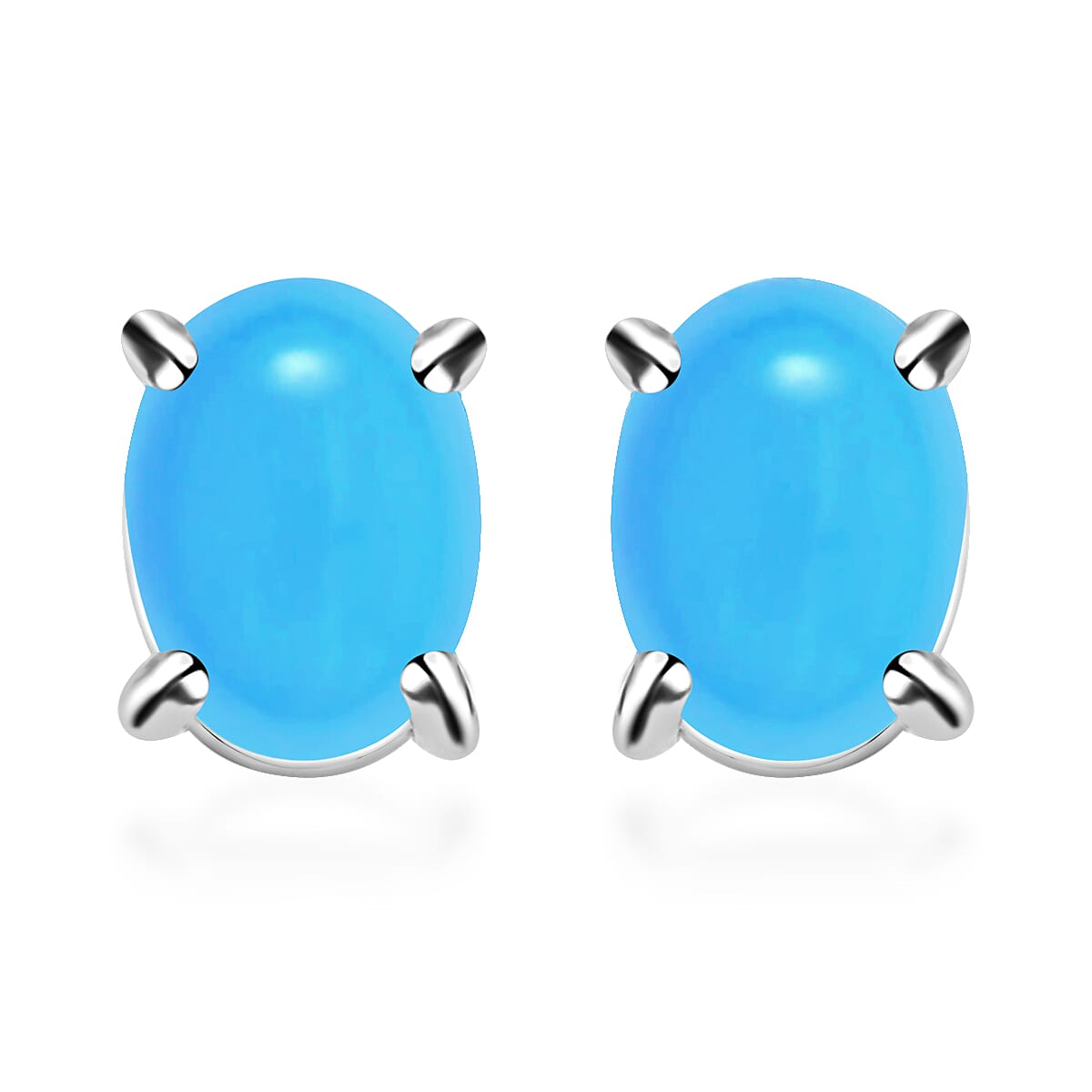 Premium Sleeping Beauty Turquoise Solitaire Stud Earrings in Platinum Over Sterling Silver 1.70 ctw