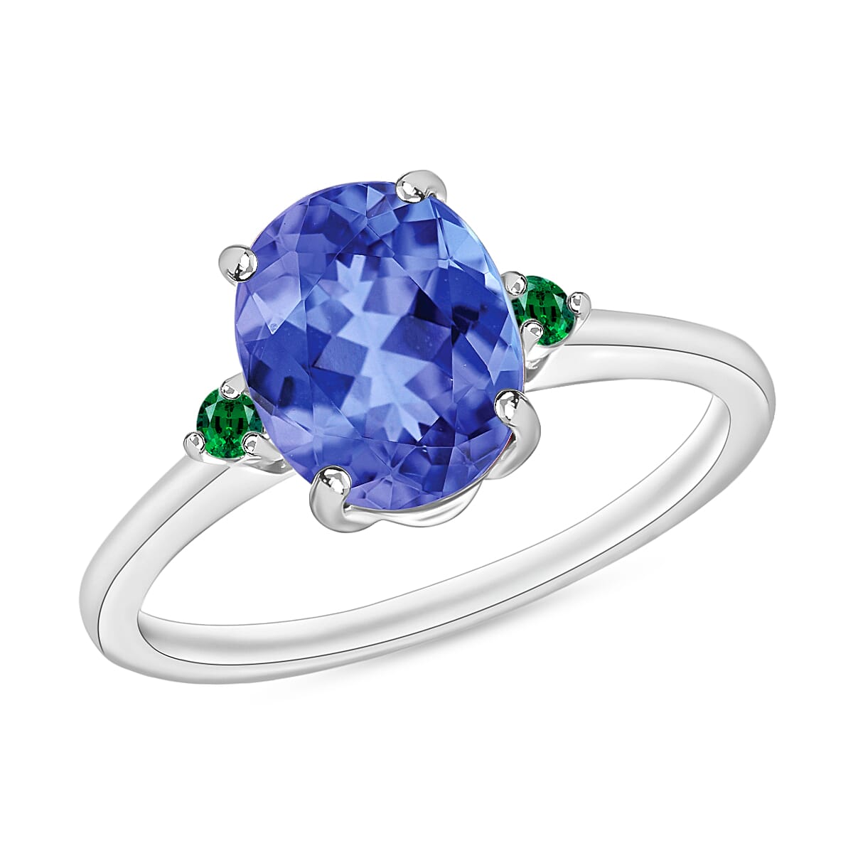 Luxoro 14K White Gold Premium Tanzanite and Boyaca Colombian Emerald Ring (Size 4.0) 4 Grams 2.10 ctw