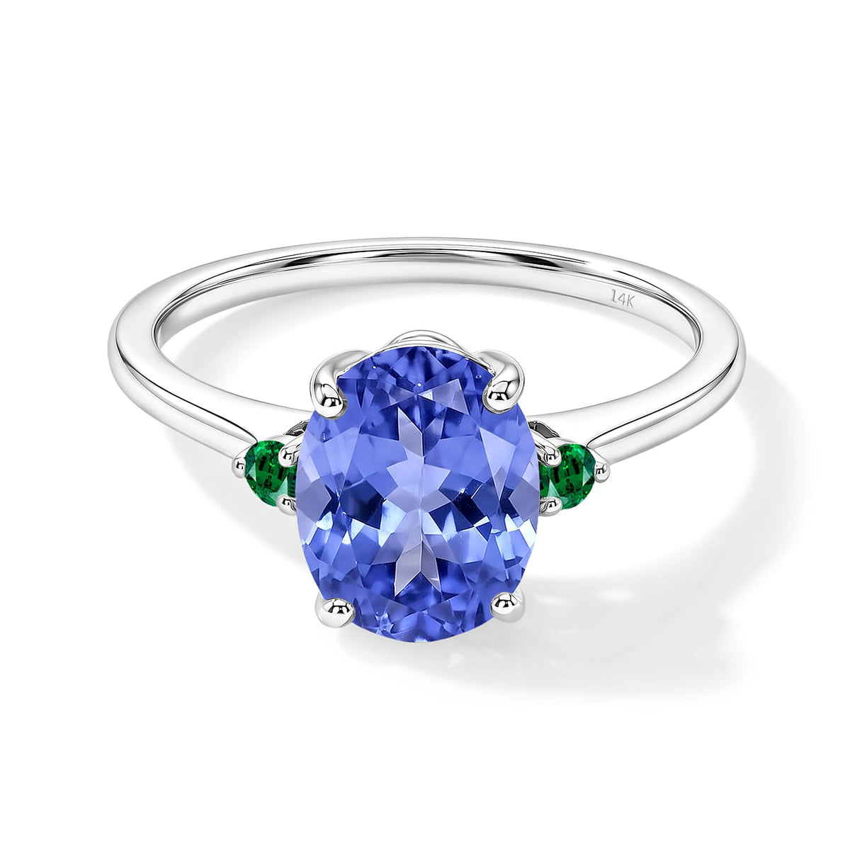 Luxoro 14K White Gold Premium Tanzanite and Boyaca Colombian Emerald Ring (Size 4.0) 4 Grams 2.10 ctw