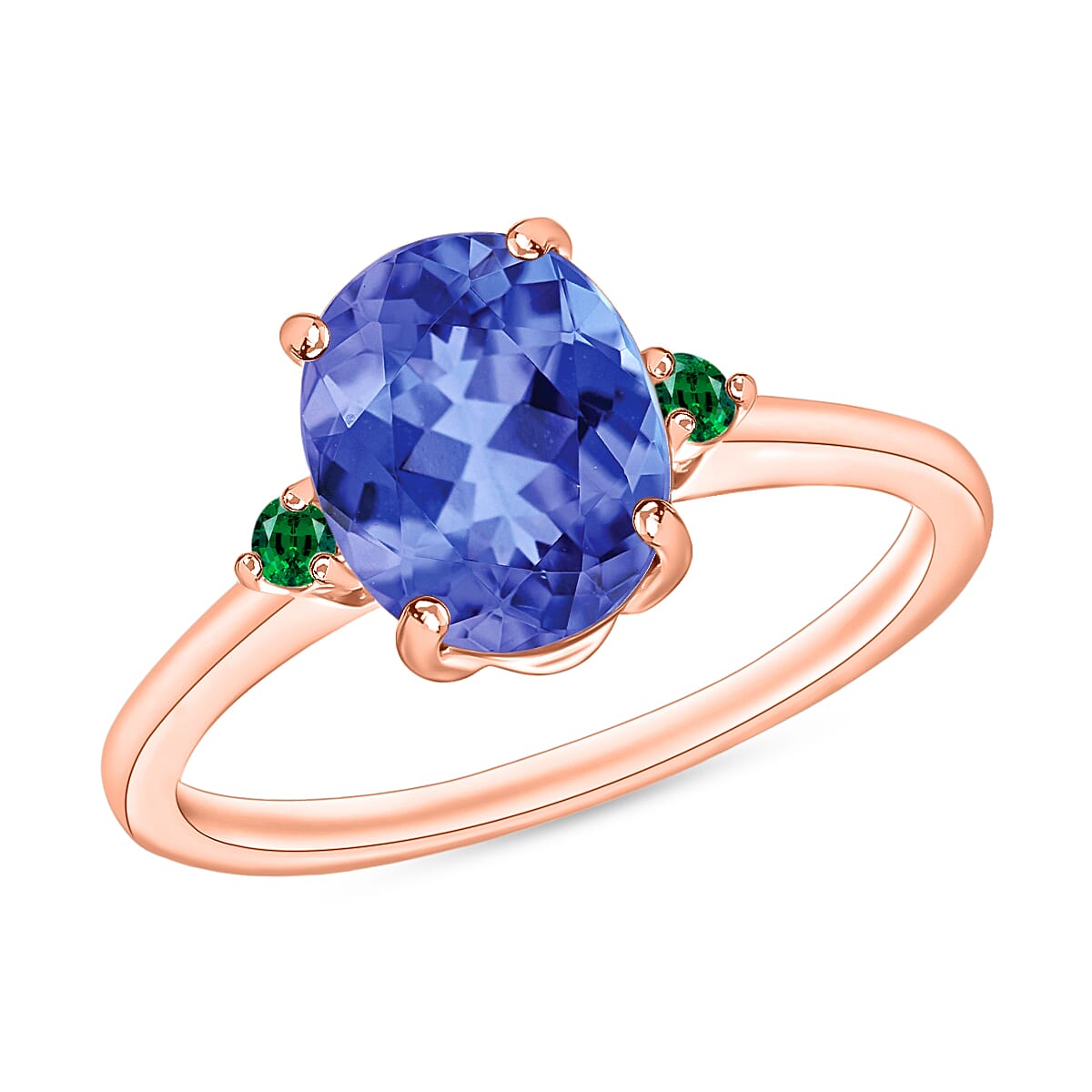 Luxoro 14K White Gold Premium Tanzanite and Boyaca Colombian Emerald Ring (Size 4.0) 4 Grams 2.10 ctw