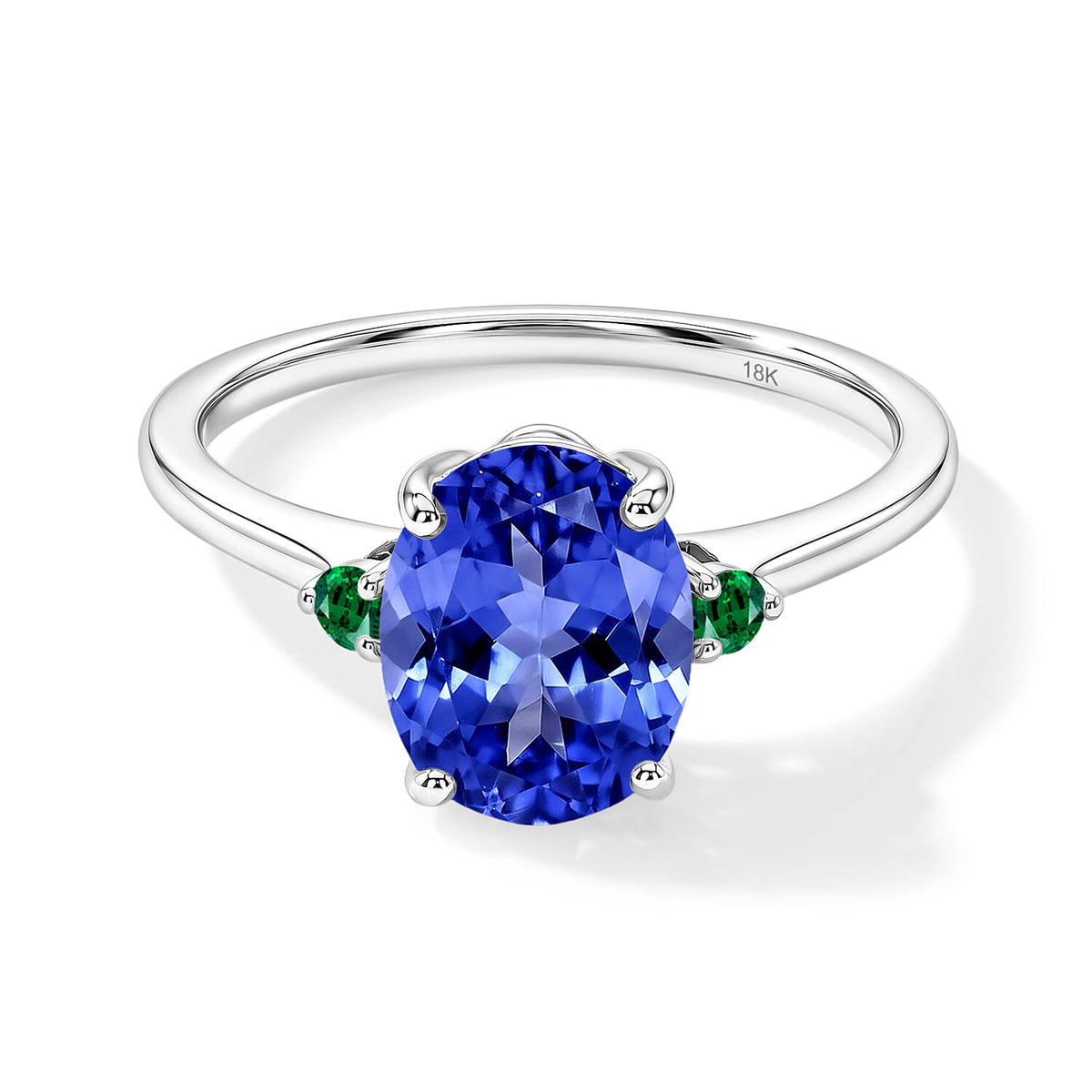 Luxoro 14K White Gold Premium Tanzanite and Boyaca Colombian Emerald Ring (Size 4.0) 4 Grams 2.10 ctw