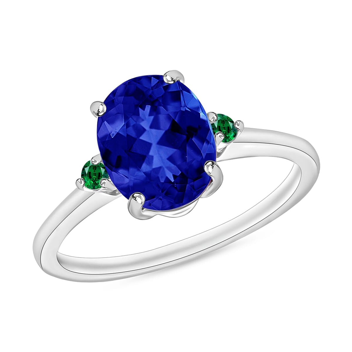 Luxoro 14K White Gold Premium Tanzanite and Boyaca Colombian Emerald Ring (Size 4.0) 4 Grams 2.10 ctw