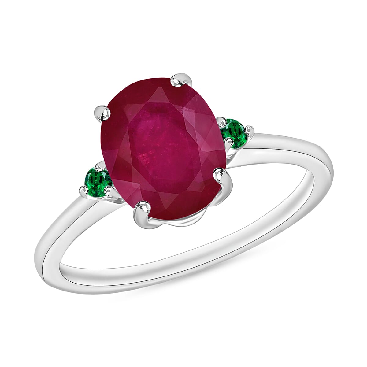 Luxoro 14K White Gold Premium Mozambique Ruby and Boyaca Colombian Emerald Ring (Size 4.0) 4 Grams 2.70 ctw