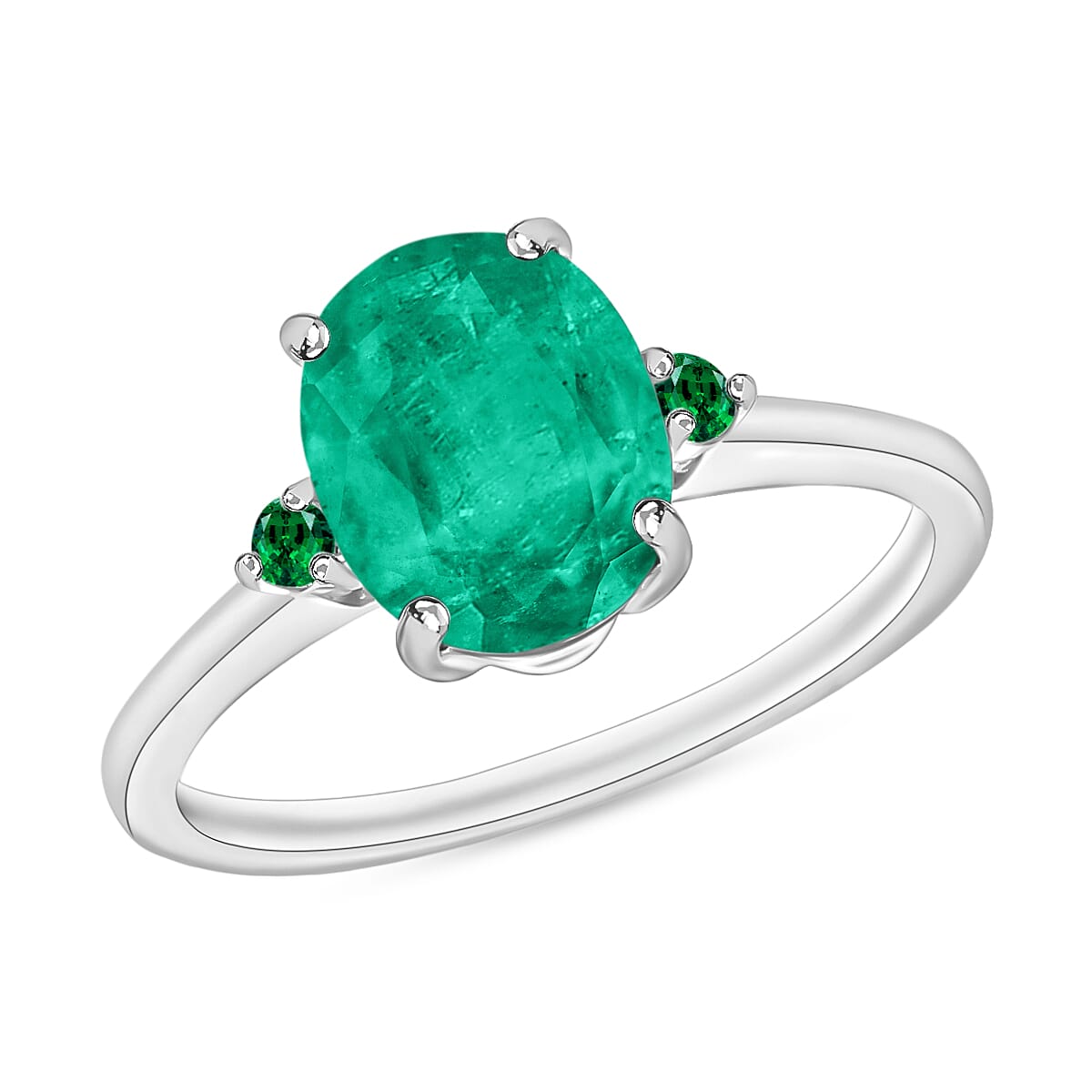 Luxoro 14K White Gold Premium Kagem Zambian Emerald and Boyaca Colombian Emerald Ring (Size 4.0) 4 Grams 1.90 ctw