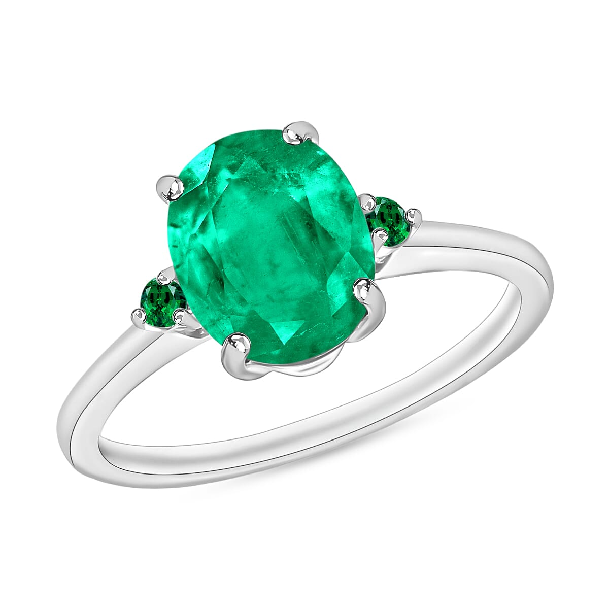 Luxoro 14K White Gold Premium Kagem Zambian Emerald and Boyaca Colombian Emerald Ring (Size 4.0) 4 Grams 1.90 ctw