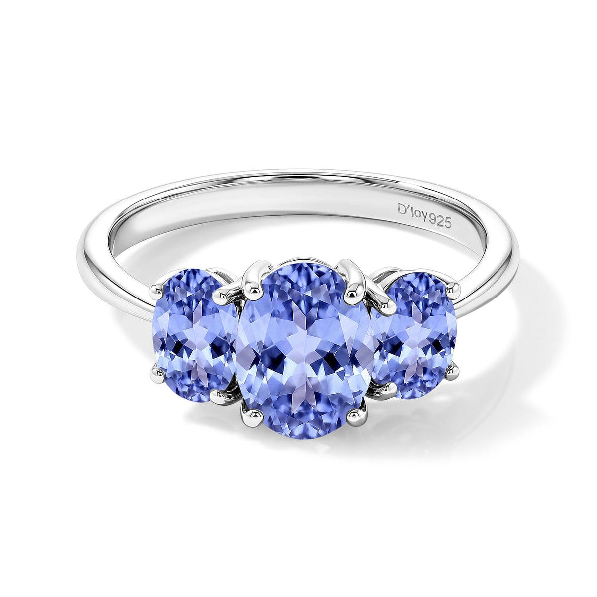 Tanzanite 3 Stone Ring in Platinum Over Sterling Silver (Size 4) 1.83 ctw
