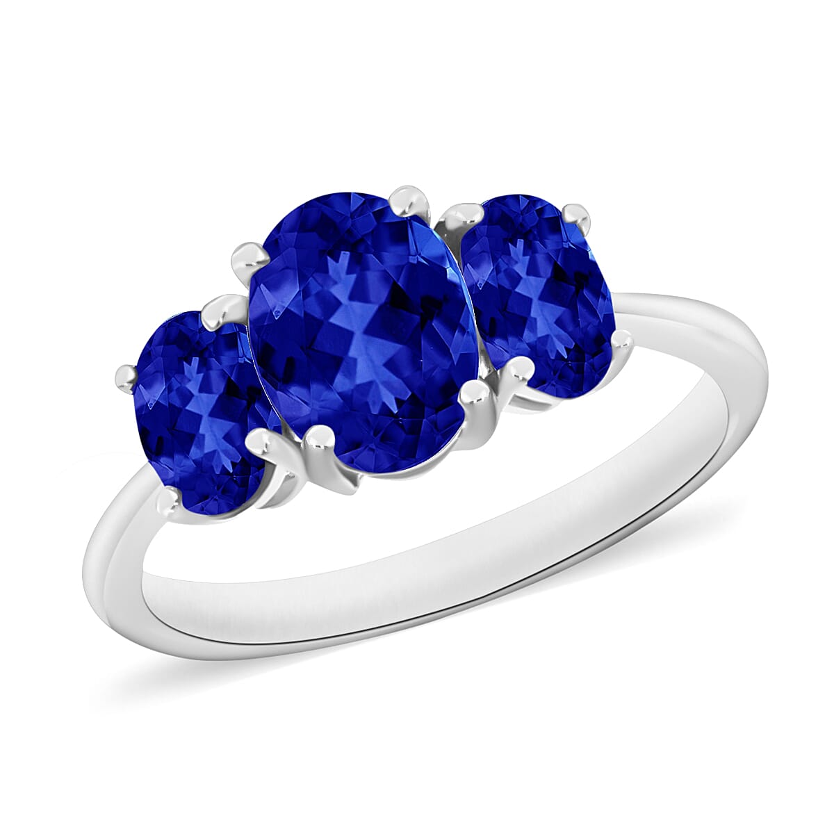 Tanzanite 3 Stone Ring in Platinum Over Sterling Silver (Size 4) 1.83 ctw
