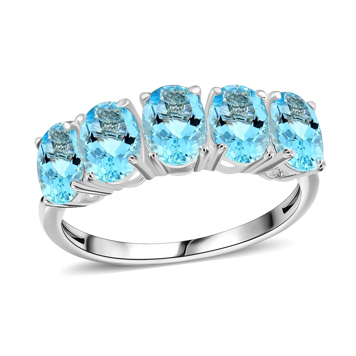 Iliana 18K White Gold AAA Santa Maria Aquamarine 5 Stone Ring (Size 7.5) 5.50 Grams 4.15 ctw