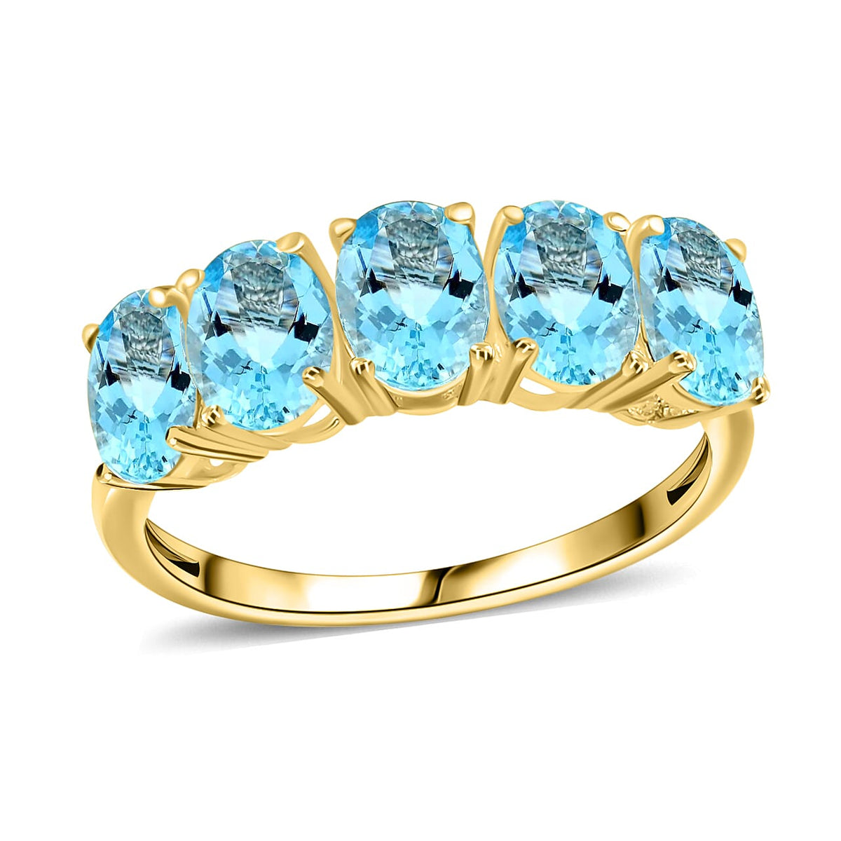 Iliana 18K White Gold AAA Santa Maria Aquamarine 5 Stone Ring (Size 7.5) 5.50 Grams 4.15 ctw
