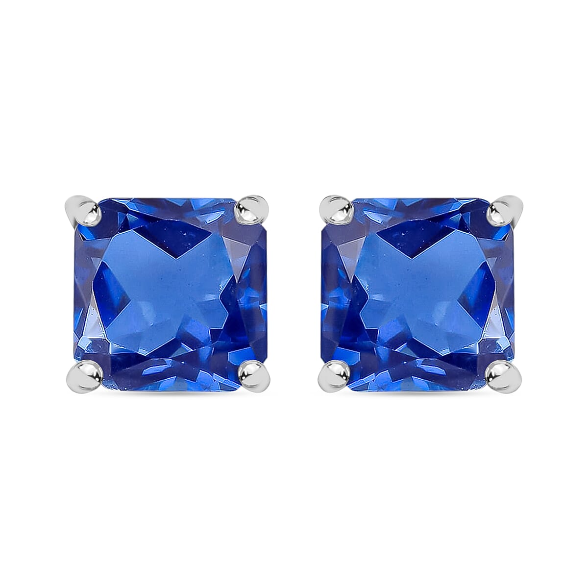 Luxoro Premium Asscher Cut Tanzanite 4.00 ctw Stud Earrings in 14K White Gold