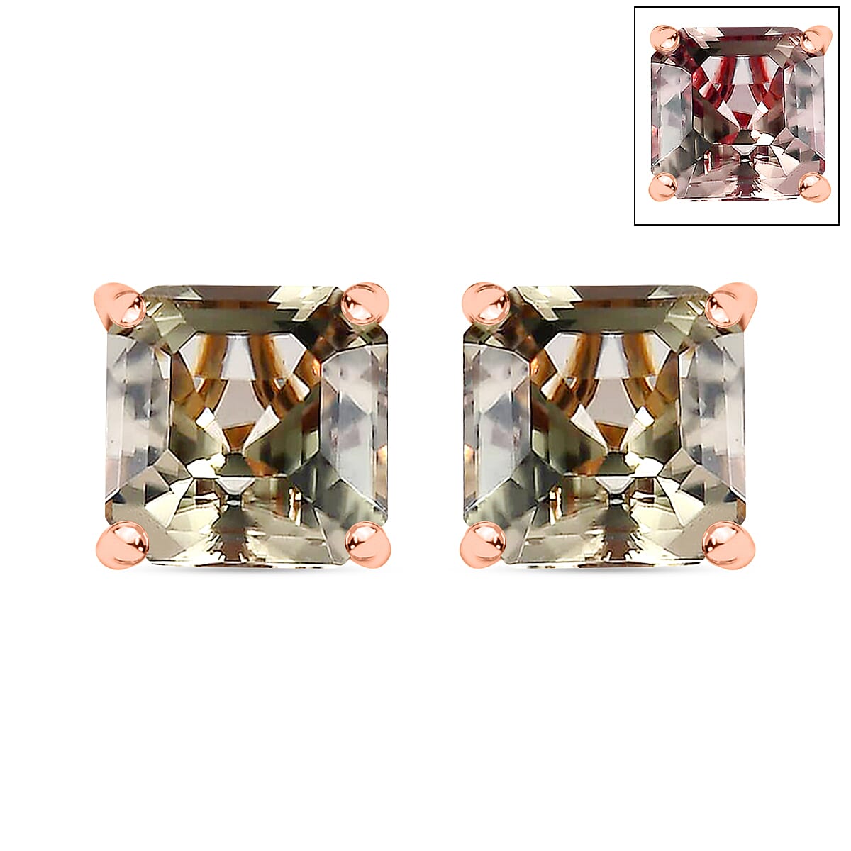 Luxoro Premium Asscher Cut Tanzanite 4.00 ctw Stud Earrings in 14K White Gold