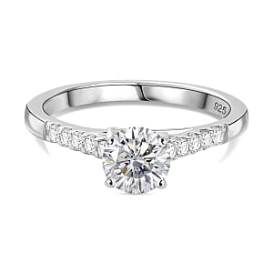 Moissanite Ring in Rhodium Over Sterling Silver (Size 11.5) 1.14 ctw