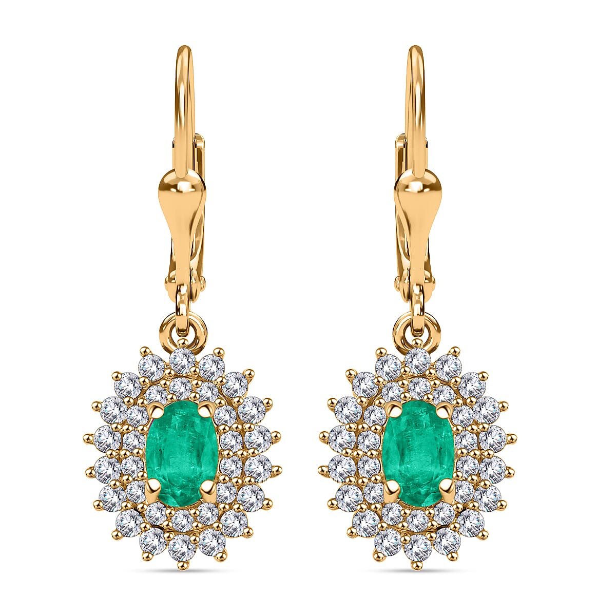 Kagem Zambian Emerald and Diamond 1.67 ctw Sunburst Earrings in 18K Vermeil Rose Gold Over Sterling Silver