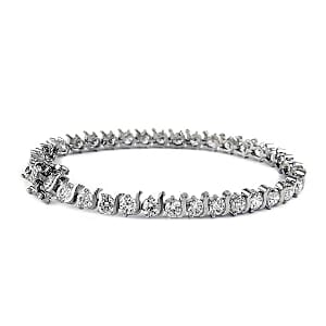 Simulated Diamond Bracelet in Silvertone 7.50 Inches 1.00 ctw