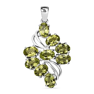 Peridot Pendant in Rhodium Over Sterling Silver 4.48 ctw
