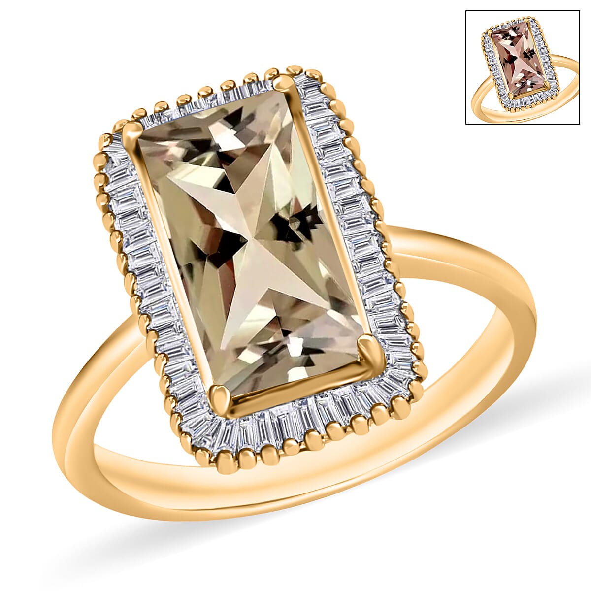 Premium Turkizite and Diamond 3.50 ctw Ring in 18K Vermeil Rose Gold Over Sterling Silver (Size  10.0)